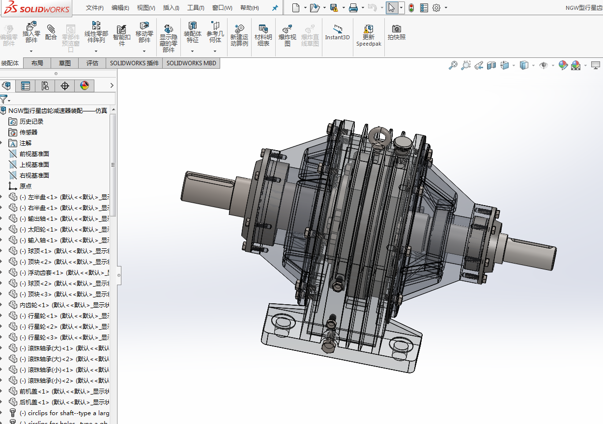 NGW型行星齿轮减速器设计（含三维SW建模及运动仿真）